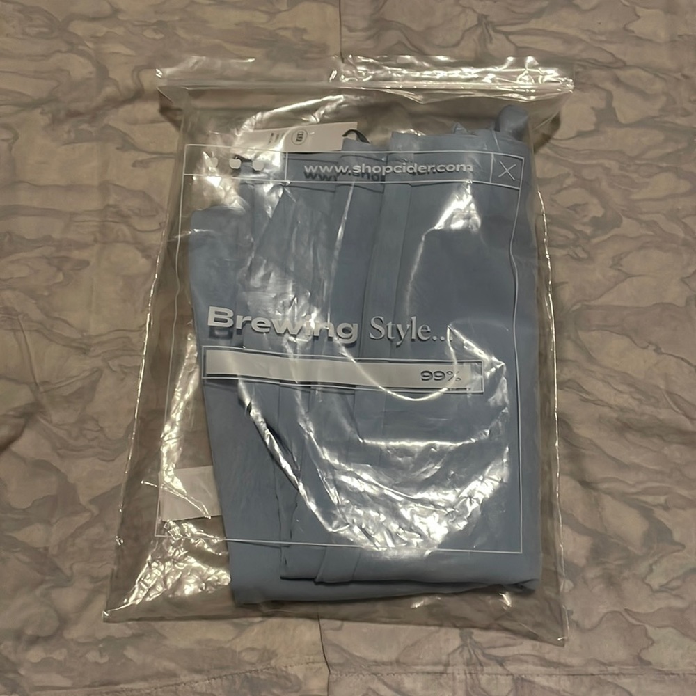 blue pleated pants (never worn)